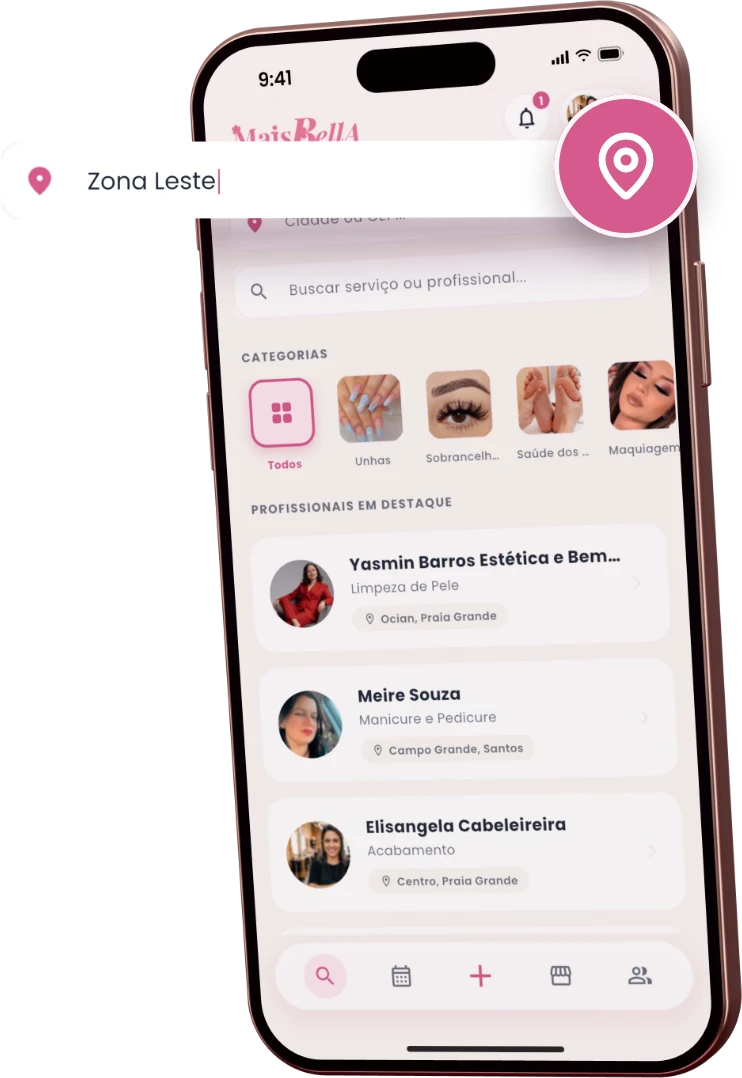 Busca por região no app, com Zona Leste digitado