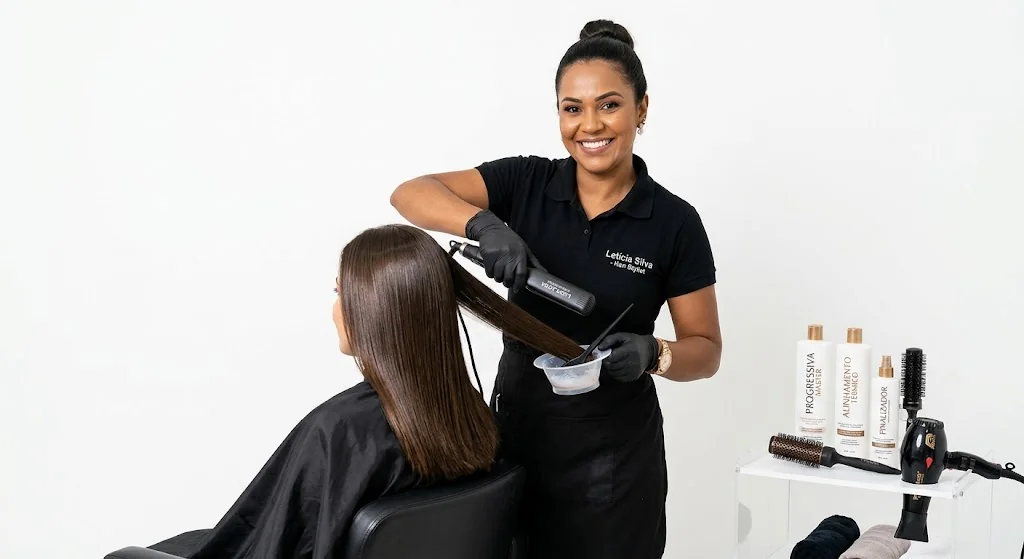 Cabeleireira fazendo escova em cliente